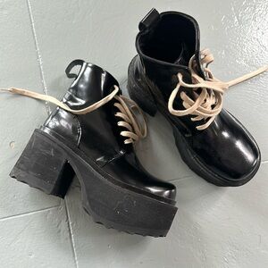 John Fluevog Black Lace Up Boots